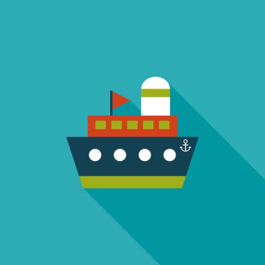 gemi, tekne ile uzun gölge düz simgesi