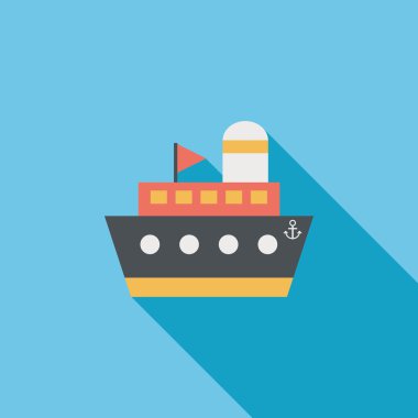 gemi, tekne ile uzun gölge düz simgesi