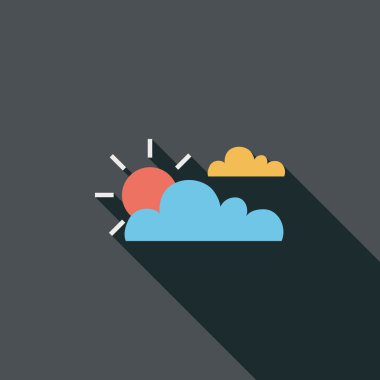 uzun gölge güneş ve bulut düz simgesi