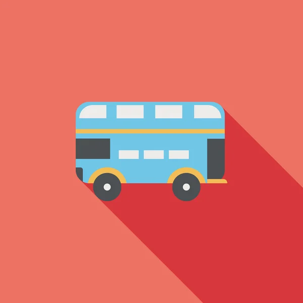 Uzun gölge ile ulaşım otobüs düz simgesi — Stok Vektör