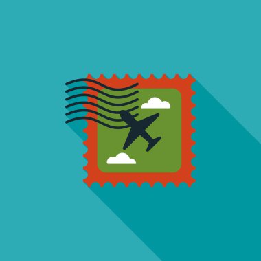 uzun gölge ile uçak pulu düz simgesi