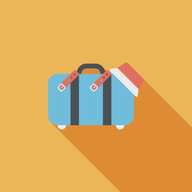 Vintage seyahat bavul, uzun gölge ile düz simgesi