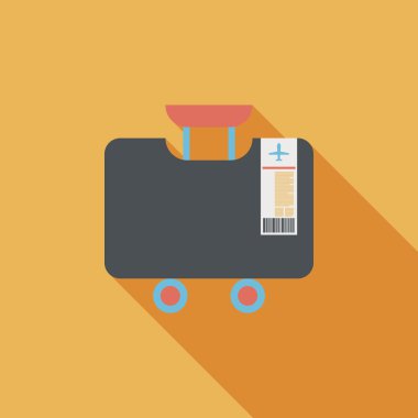 Vintage seyahat bavul, uzun gölge ile düz simgesi