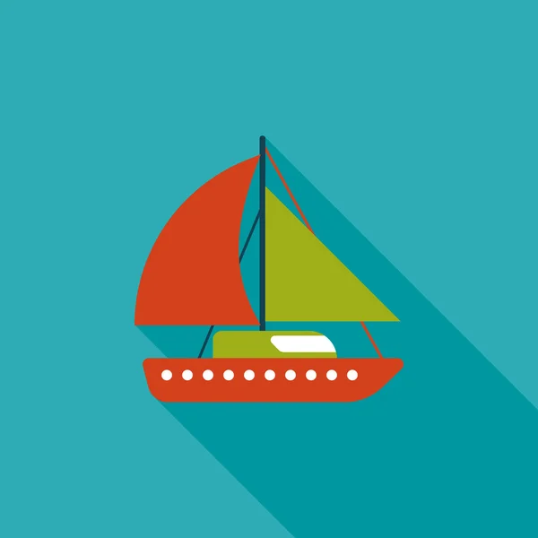 Zeilboot platte pictogram met lange schaduw — Stockvector