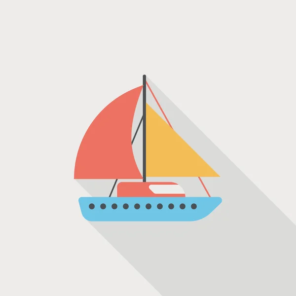 Barca a vela icona piatta con lunga ombra — Vettoriale Stock
