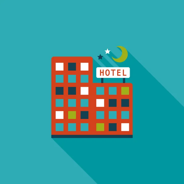 Icône plate hôtel avec ombre longue — Image vectorielle