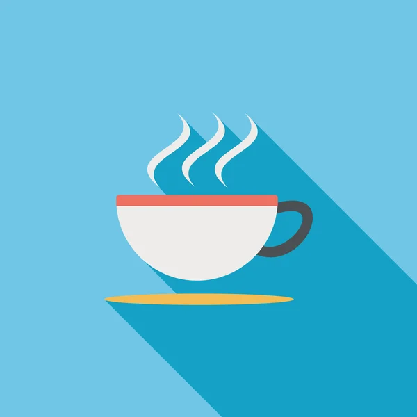 Café icono plano con sombra larga — Vector de stock