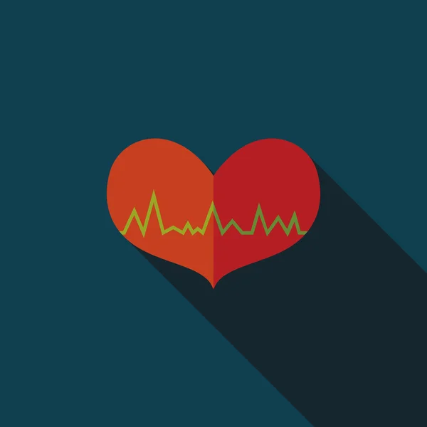 EKG hjärta platt ikonen med långa skugga — Stock vektor