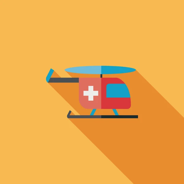 Medical helicopter flat icon with long shadow — Stock Vector