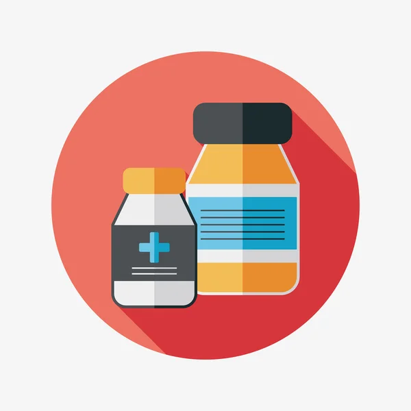 Medische fles platte pictogram met lange schaduw — Stockvector