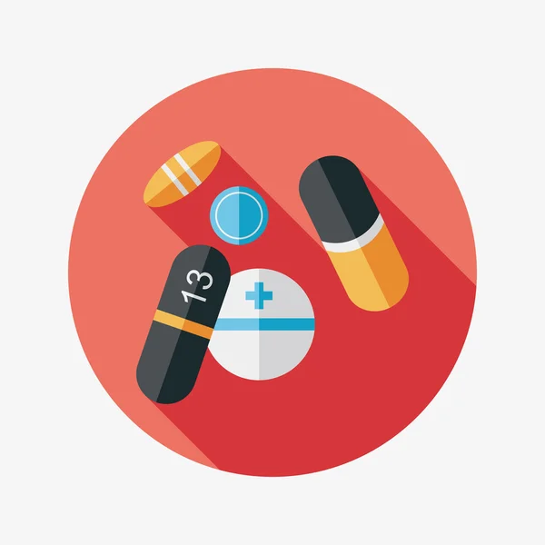 Pills flat icon with long shadow — Stock Vector