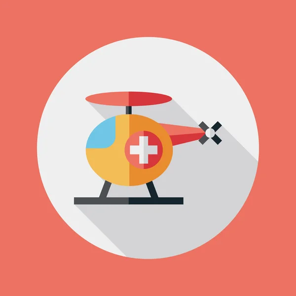 Icône plate hélicoptère médical avec ombre longue — Image vectorielle