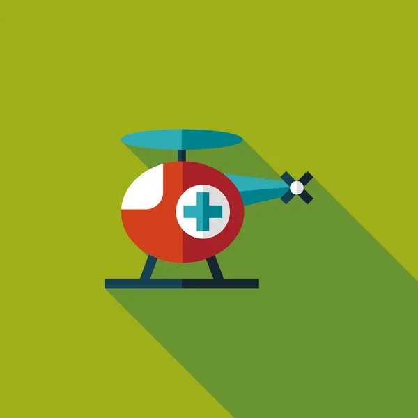 Medische helikopter platte pictogram met lange schaduw — Stockvector