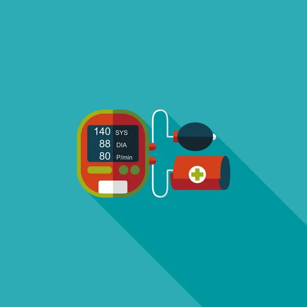 Vérnyomásmérő vérnyomás lapos ikon hosszú árnyéka — Stock Vector