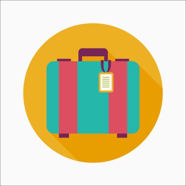 Vintage seyahat bavul, uzun gölge ile düz simgesi