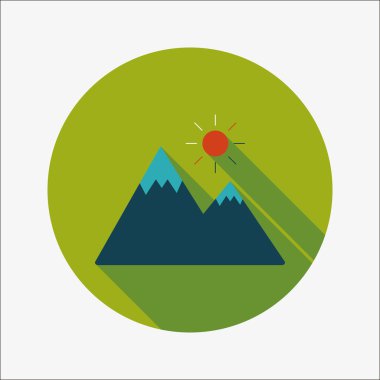 uzun gölge ile dağ turistik düz simgesi