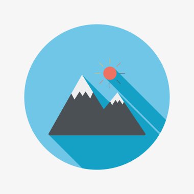 uzun gölge ile dağ turistik düz simgesi