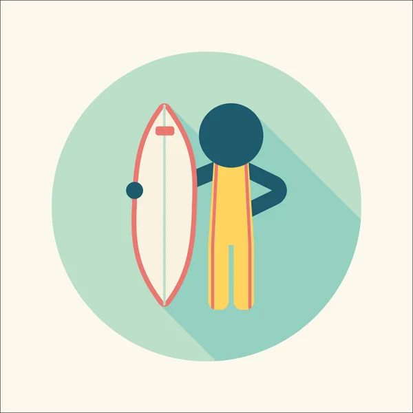 Surf icône plate avec ombre longue — Image vectorielle