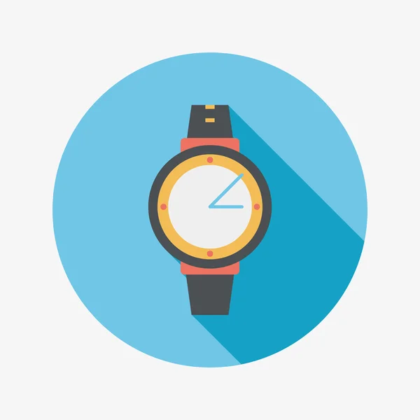 Relógio de pulso ícone plano com sombra longa —  Vetores de Stock
