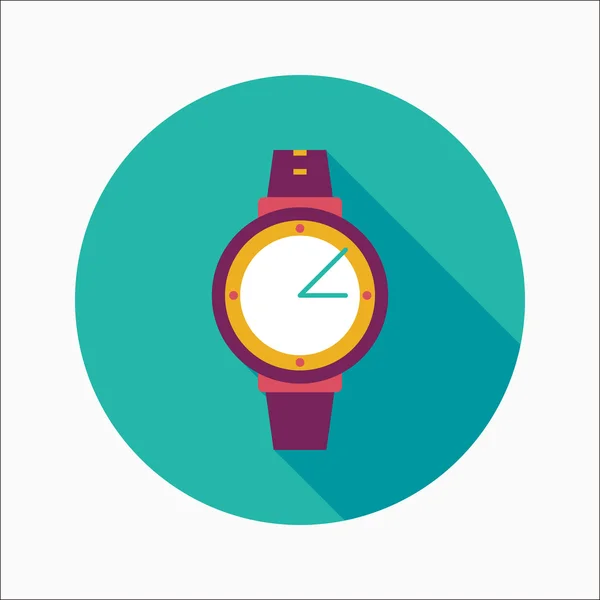 Reloj de pulsera icono plano con sombra larga — Vector de stock