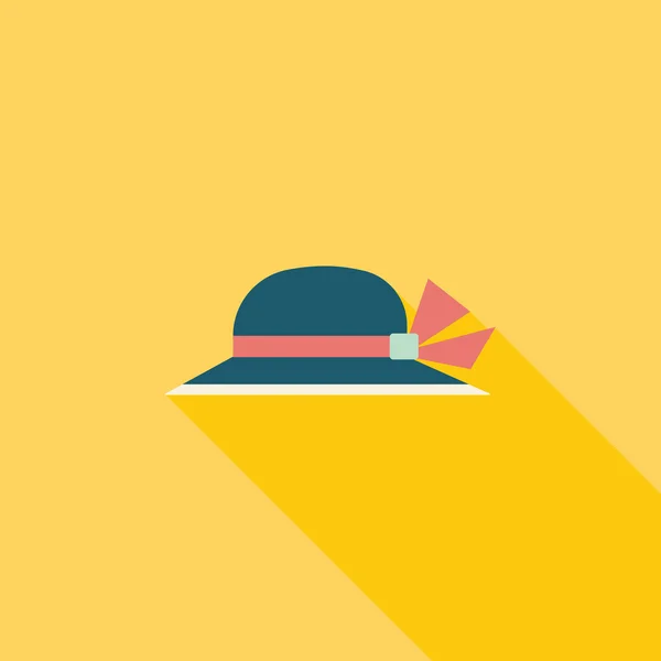Női kalap lapos ikon hosszú árnyéka — Stockvector