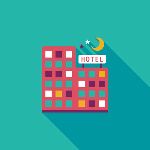Hotel icona piatta con lunga ombra — Vettoriale Stock