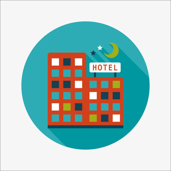Icono plano del hotel con sombra larga — Vector de stock