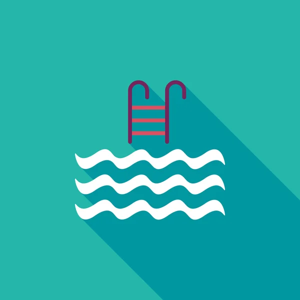 Icône plate piscine avec ombre longue — Image vectorielle