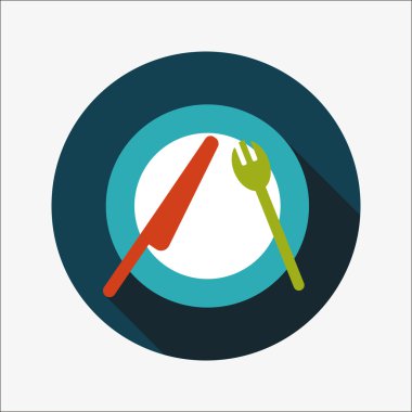 uzun gölge düz simgesiyle dishware ve çatal bıçak takımı