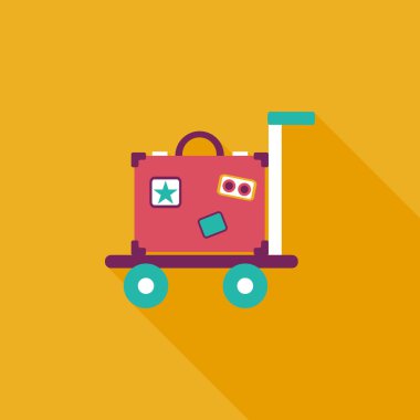 Vintage seyahat bavul, uzun gölge ile düz simgesi