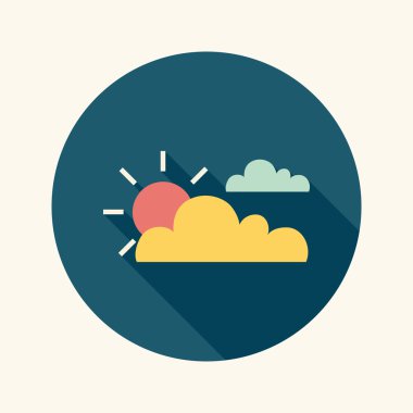 uzun gölge güneş ve bulut düz simgesi