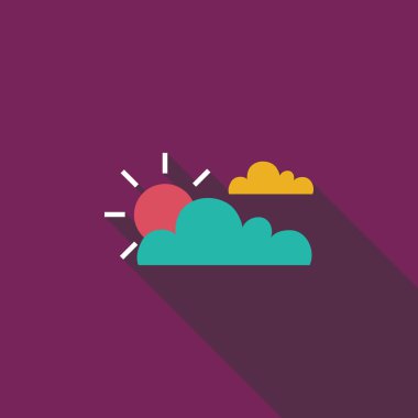 uzun gölge güneş ve bulut düz simgesi