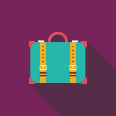 Vintage seyahat bavul, uzun gölge ile düz simgesi