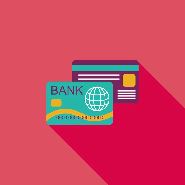 Tarjeta de crédito icono plano con sombra larga — Vector de stock