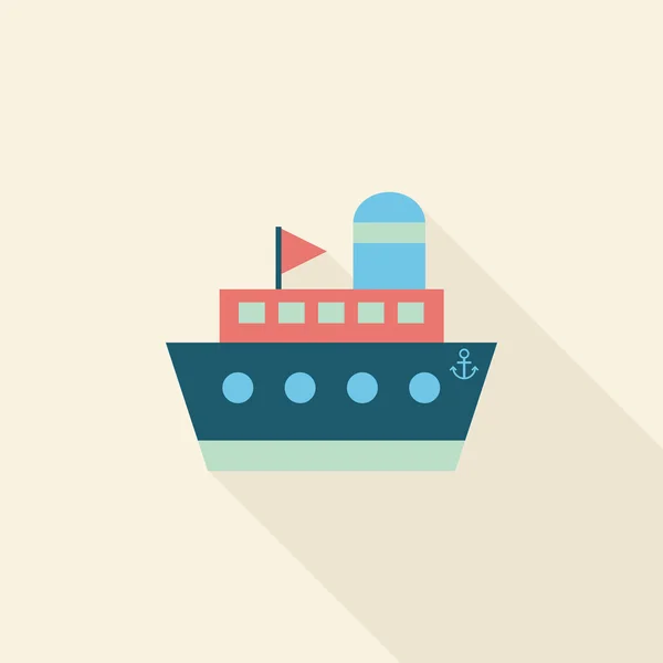 Nave, icona piatto barca con lunga ombra — Vettoriale Stock