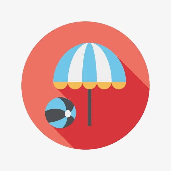 Beach umbrella with ball flat icon with long shadow — Stock Vector