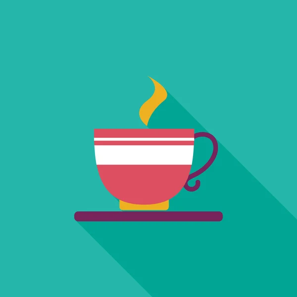 Café icono plano con sombra larga — Vector de stock