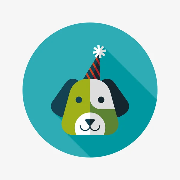 Icône plate anniversaire chien avec ombre longue, eps10 — Image vectorielle