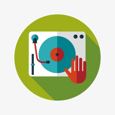 DJ müzik düz simgesi ile uzun gölge, eps10