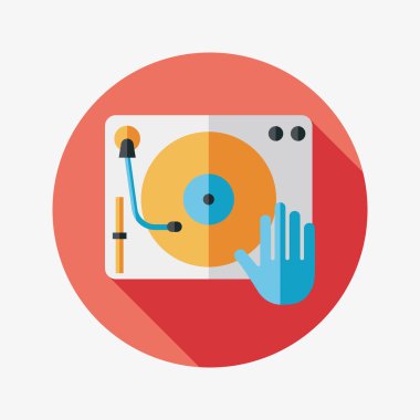 DJ müzik düz simgesi ile uzun gölge, eps10