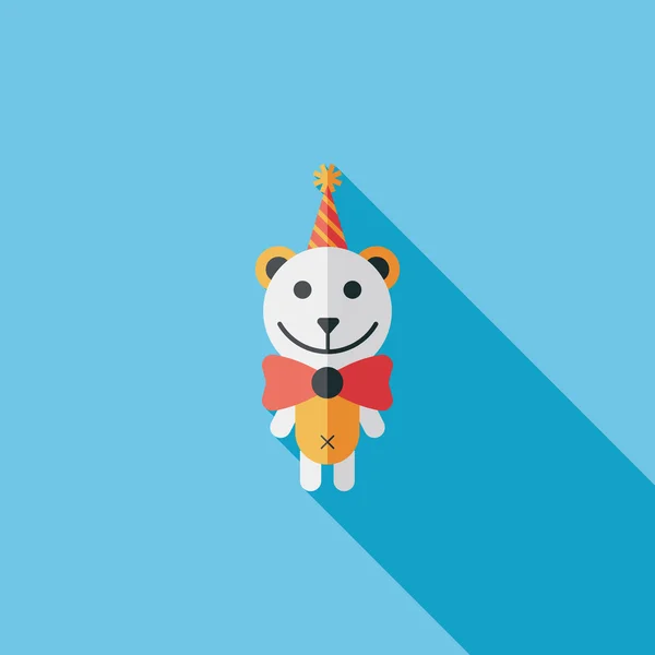 Birthday teddy bear flat icon with long shadow,eps10 — Stock Vector