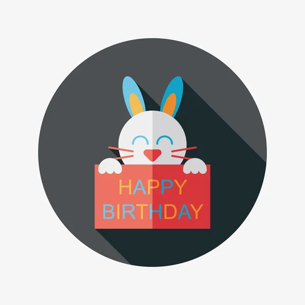 Happy birthday rabbit card flat icon with long shadow,eps10 — Stock Vector