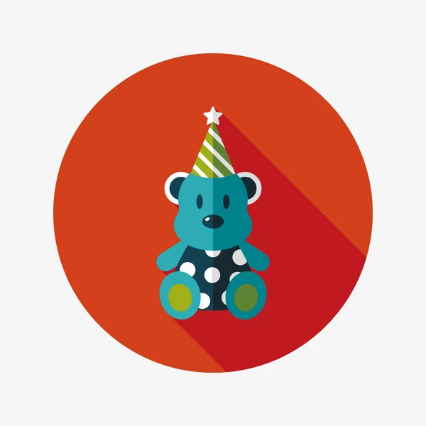 Cumpleaños osito de peluche icono plano con sombra larga, eps10 — Vector de stock