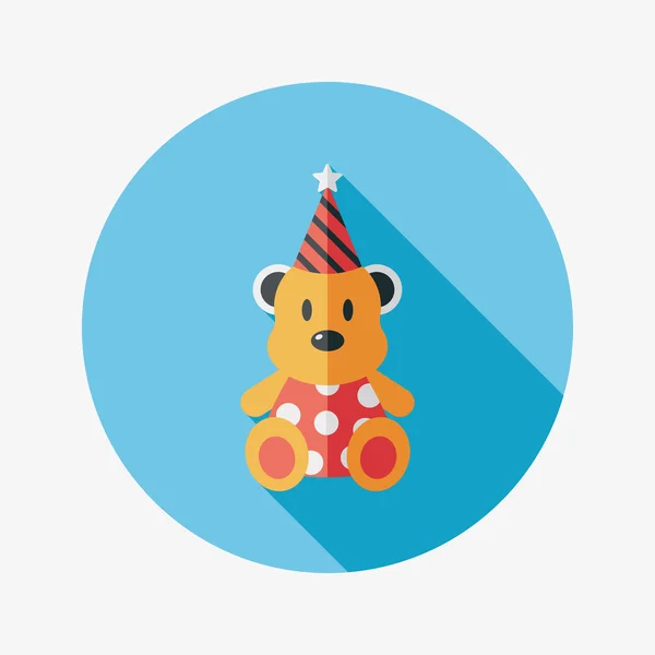 Birthday teddy bear flat icon with long shadow,eps10 — Stock Vector