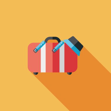 Vintage seyahat bavul, uzun gölge ile düz simgesi