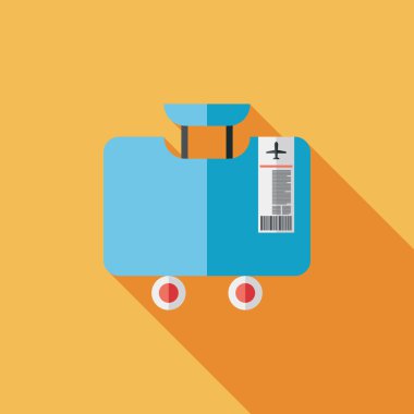 Vintage seyahat bavul, uzun gölge ile düz simgesi