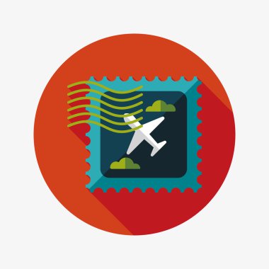 uzun gölge ile uçak pulu düz simgesi