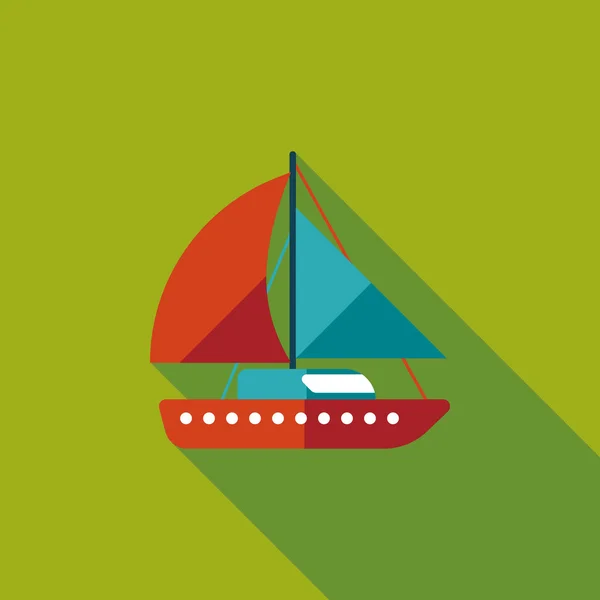 Segelboot flache Ikone mit langem Schatten — Stockvektor