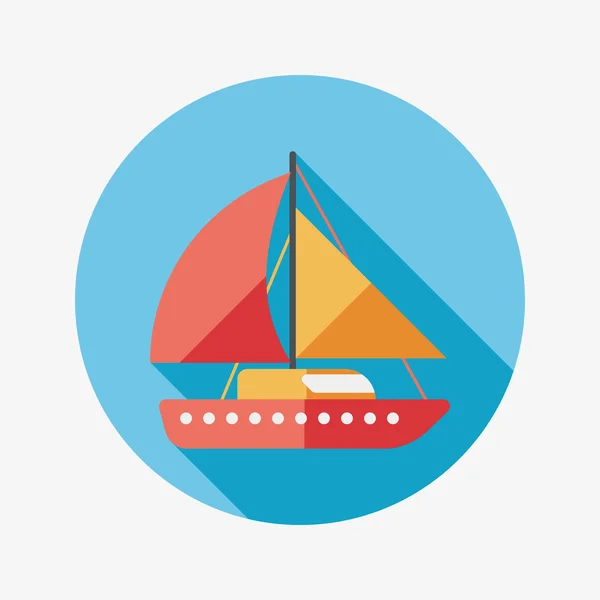 Sailboat flat icon with long shadow — Stock Vector