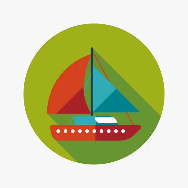 Segelbåt flat ikonen med långa skugga — Stock vektor